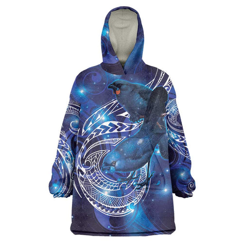 North Island Kokako and South Island Kokako Wearable Blanket Hoodie New Zealand Native Bird with Galaxy Vibe