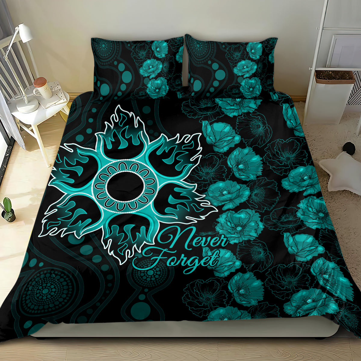heat-cricket-never-forget-custom-bedding-set-anzac-day-with-poppy-aboriginal