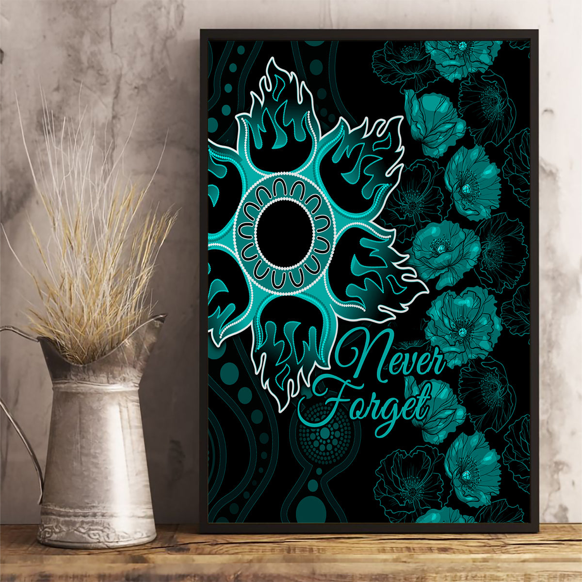 heat-cricket-never-forget-custom-canvas-wall-art-anzac-day-with-poppy-aboriginal