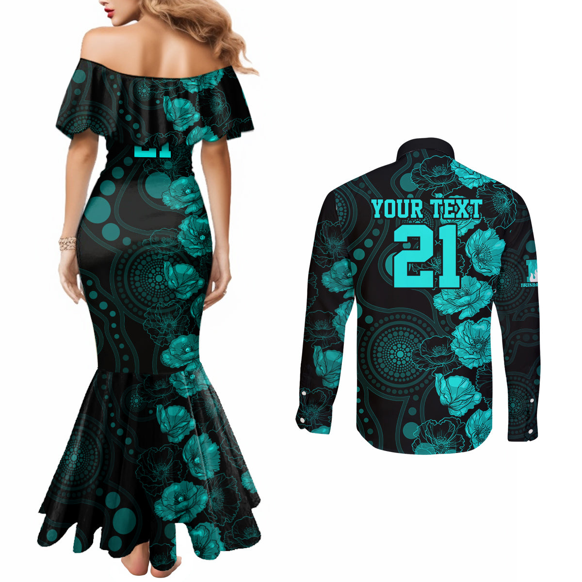 heat-cricket-never-forget-custom-couples-matching-mermaid-dress-and-long-sleeve-button-shirt-anzac-day-with-poppy-aboriginal