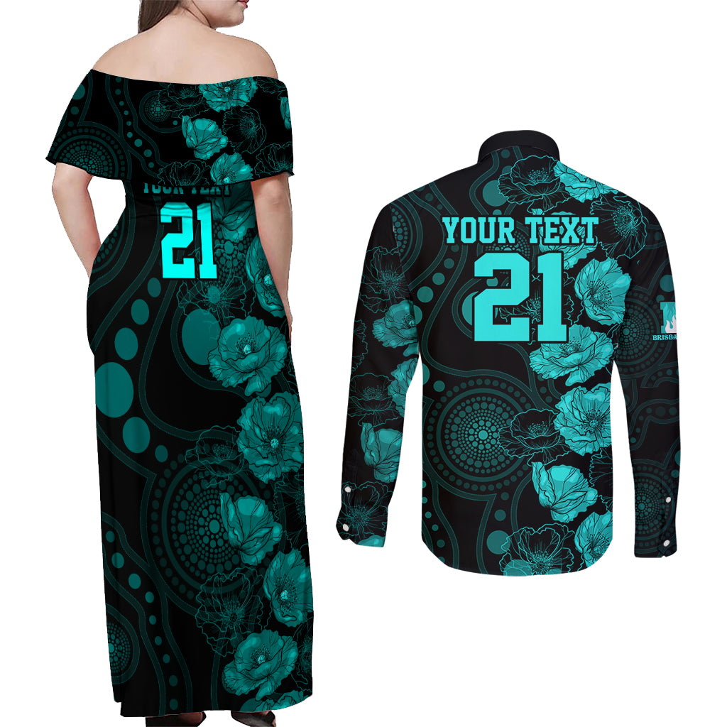 heat-cricket-never-forget-custom-couples-matching-off-shoulder-maxi-dress-and-long-sleeve-button-shirt-anzac-day-with-poppy-aboriginal