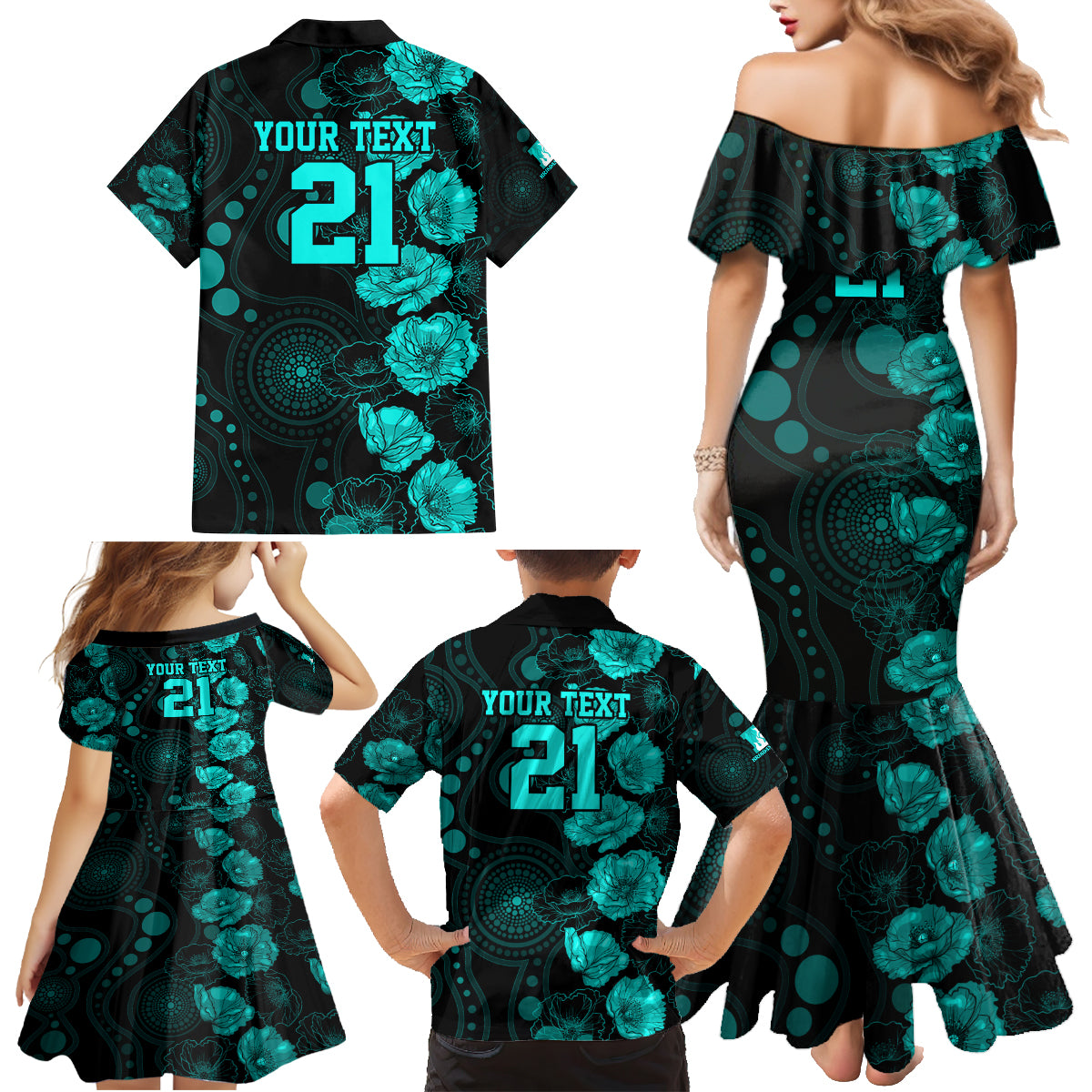 heat-cricket-never-forget-custom-family-matching-mermaid-dress-and-hawaiian-shirt-anzac-day-with-poppy-aboriginal