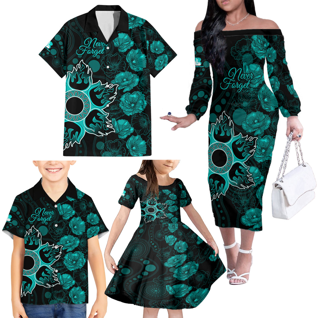 heat-cricket-never-forget-custom-family-matching-off-shoulder-long-sleeve-dress-and-hawaiian-shirt-anzac-day-with-poppy-aboriginal