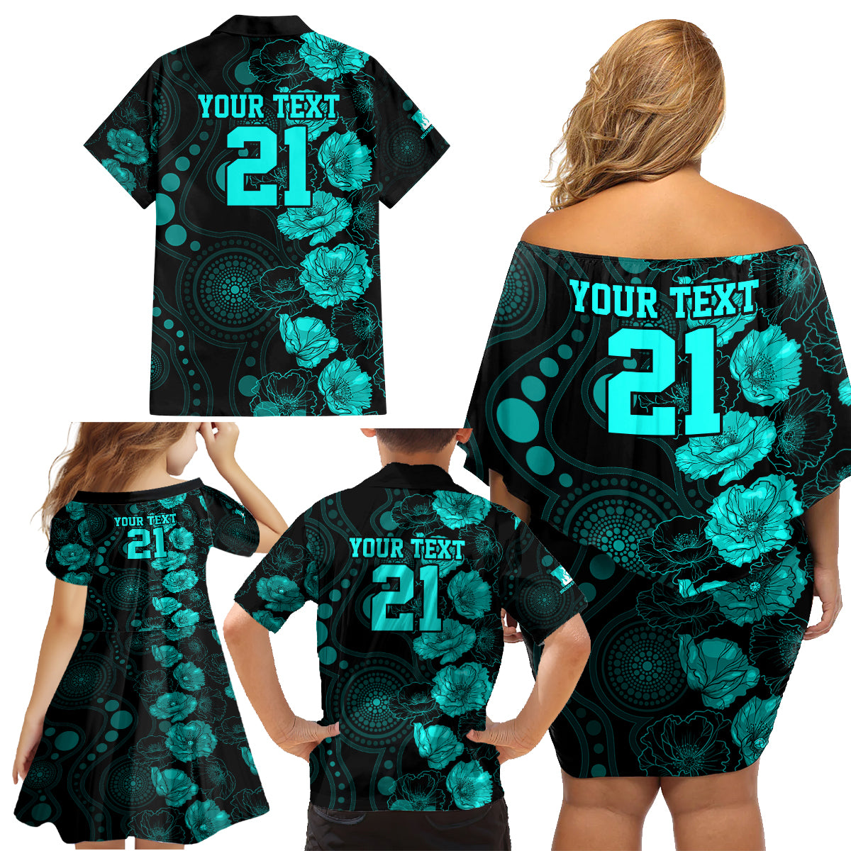 heat-cricket-never-forget-custom-family-matching-off-shoulder-short-dress-and-hawaiian-shirt-anzac-day-with-poppy-aboriginal