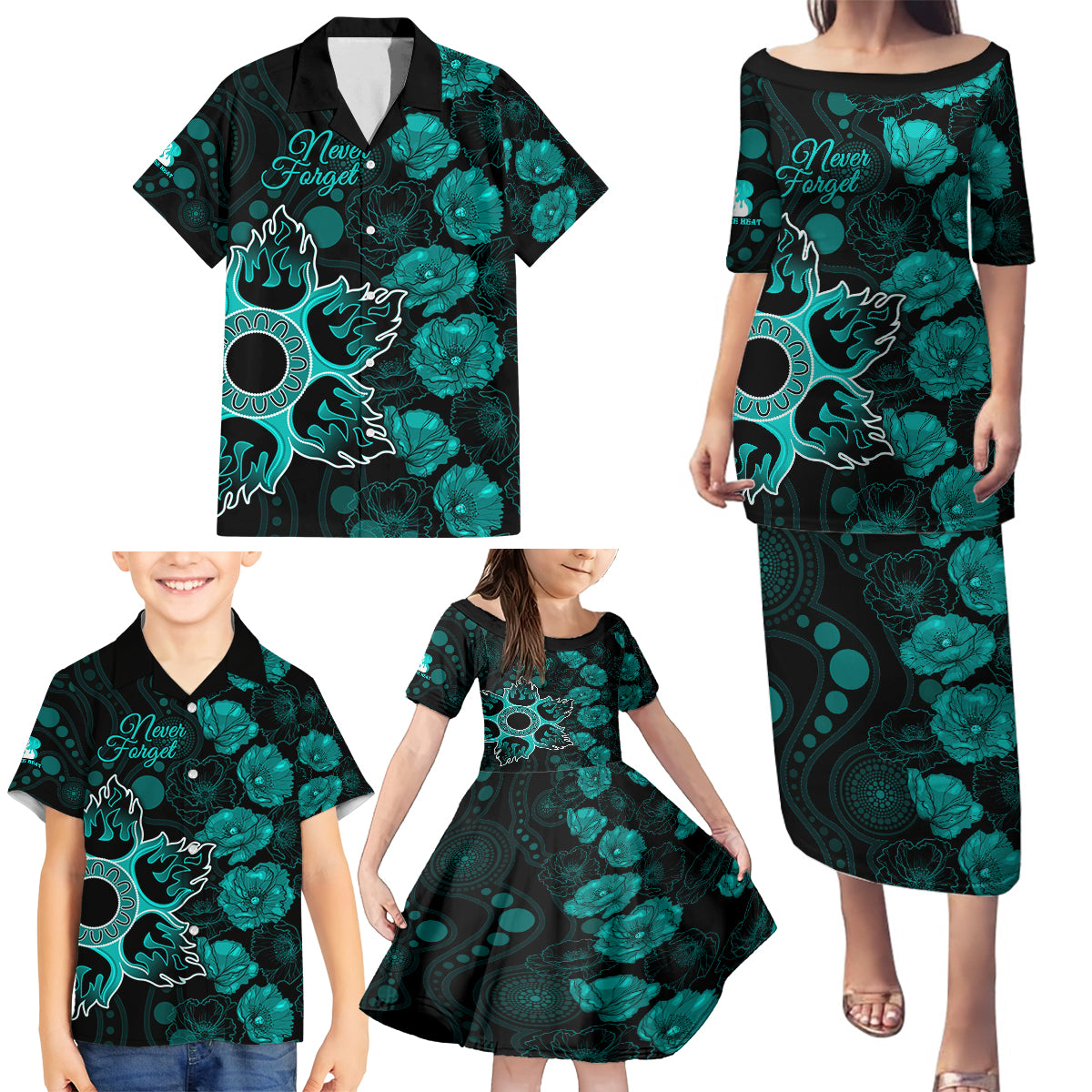heat-cricket-never-forget-custom-family-matching-puletasi-dress-and-hawaiian-shirt-anzac-day-with-poppy-aboriginal