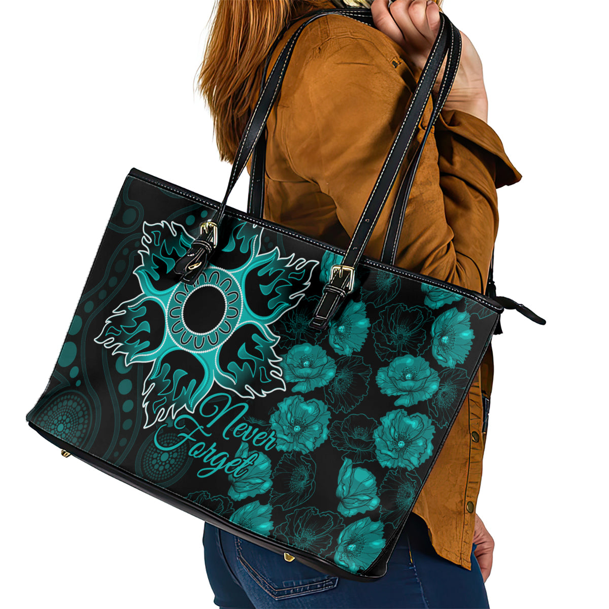 heat-cricket-never-forget-custom-leather-tote-bag-anzac-day-with-poppy-aboriginal