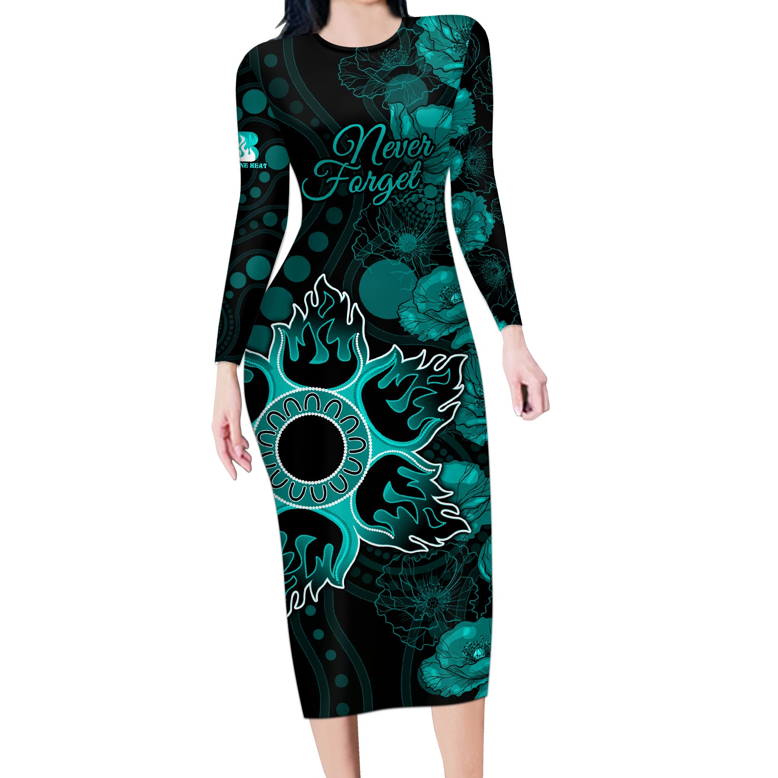 heat-cricket-never-forget-custom-long-sleeve-bodycon-dress-anzac-day-with-poppy-aboriginal