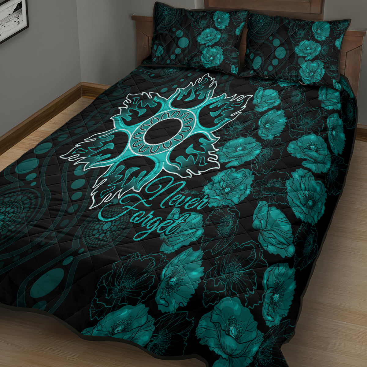heat-cricket-never-forget-custom-quilt-bed-set-anzac-day-with-poppy-aboriginal