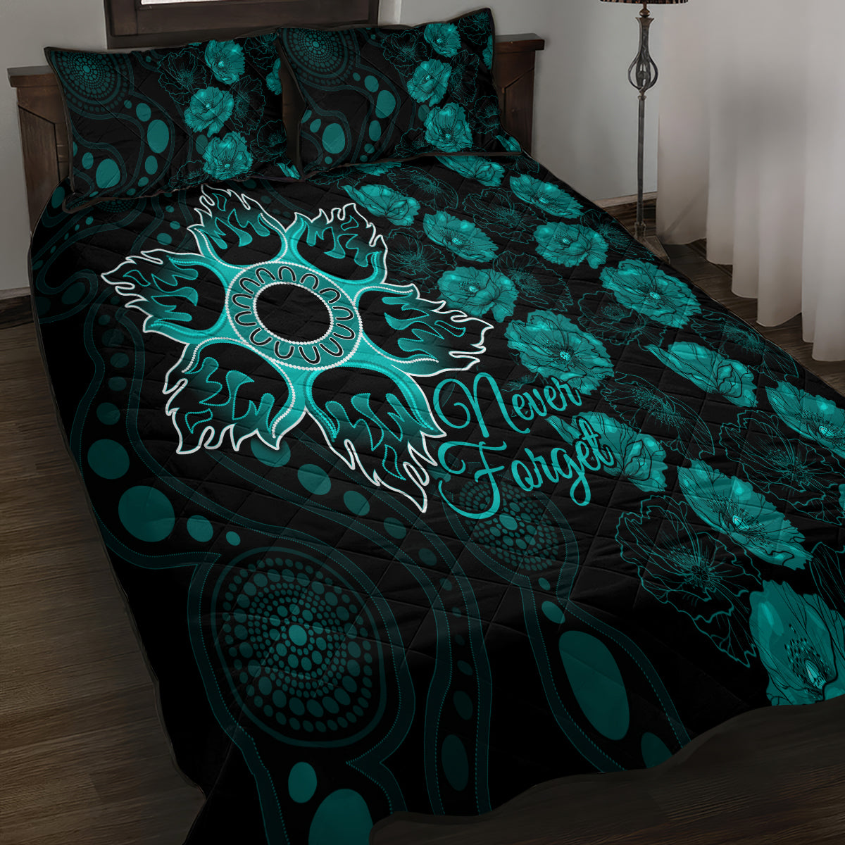 heat-cricket-never-forget-custom-quilt-bed-set-anzac-day-with-poppy-aboriginal
