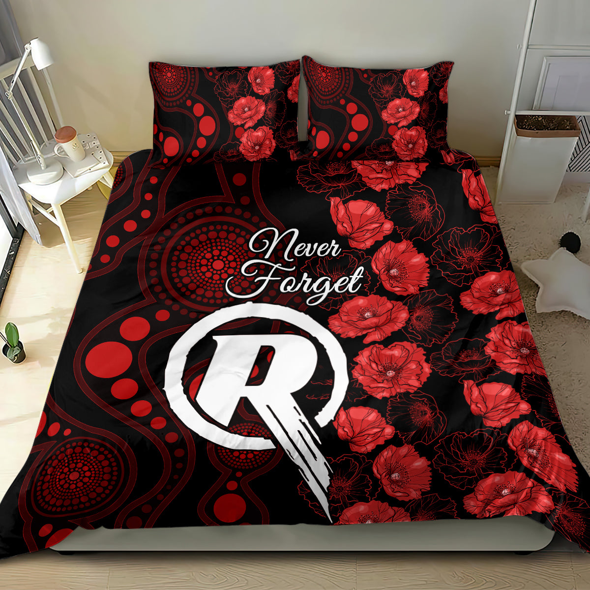 renegades-cricket-never-forget-custom-bedding-set-anzac-day-with-poppy-aboriginal