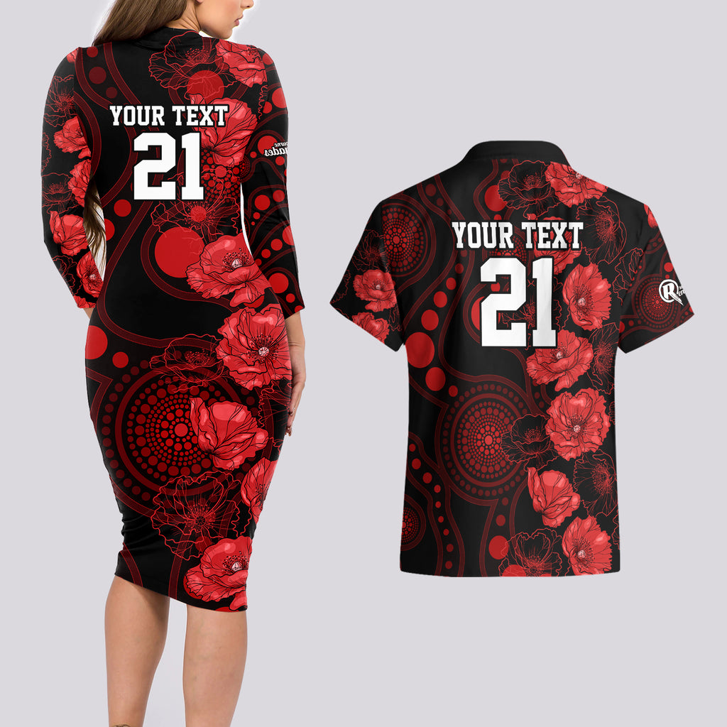 renegades-cricket-never-forget-custom-couples-matching-long-sleeve-bodycon-dress-and-hawaiian-shirt-anzac-day-with-poppy-aboriginal