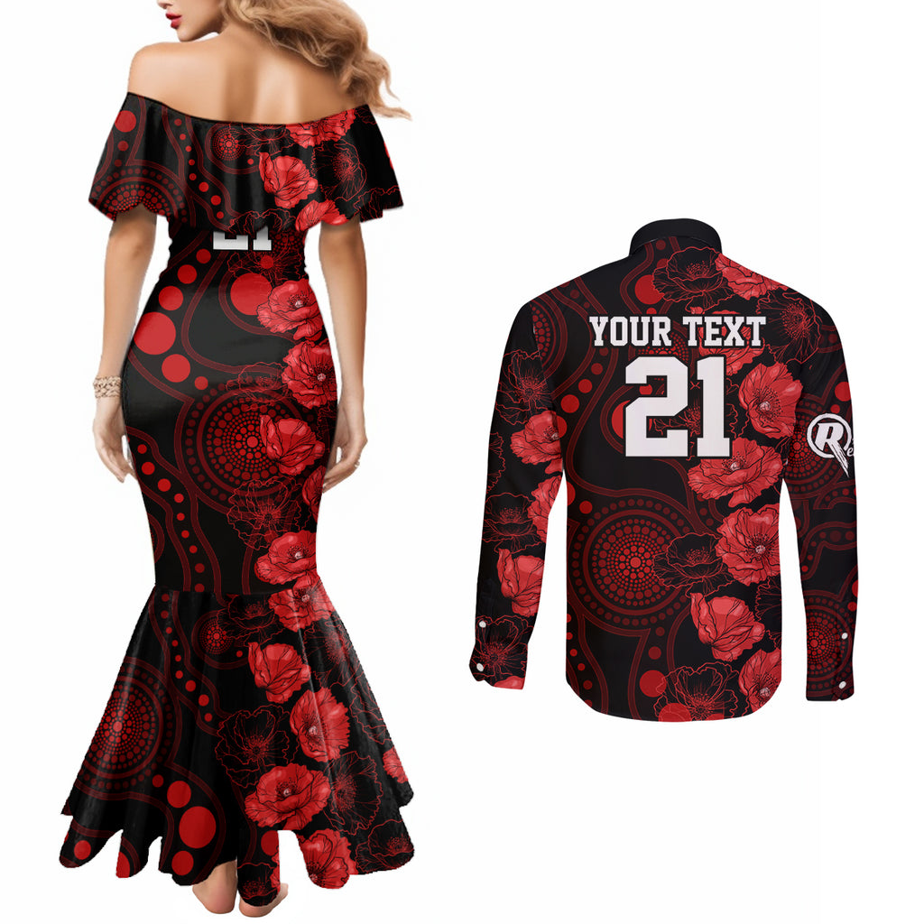 renegades-cricket-never-forget-custom-couples-matching-mermaid-dress-and-long-sleeve-button-shirt-anzac-day-with-poppy-aboriginal
