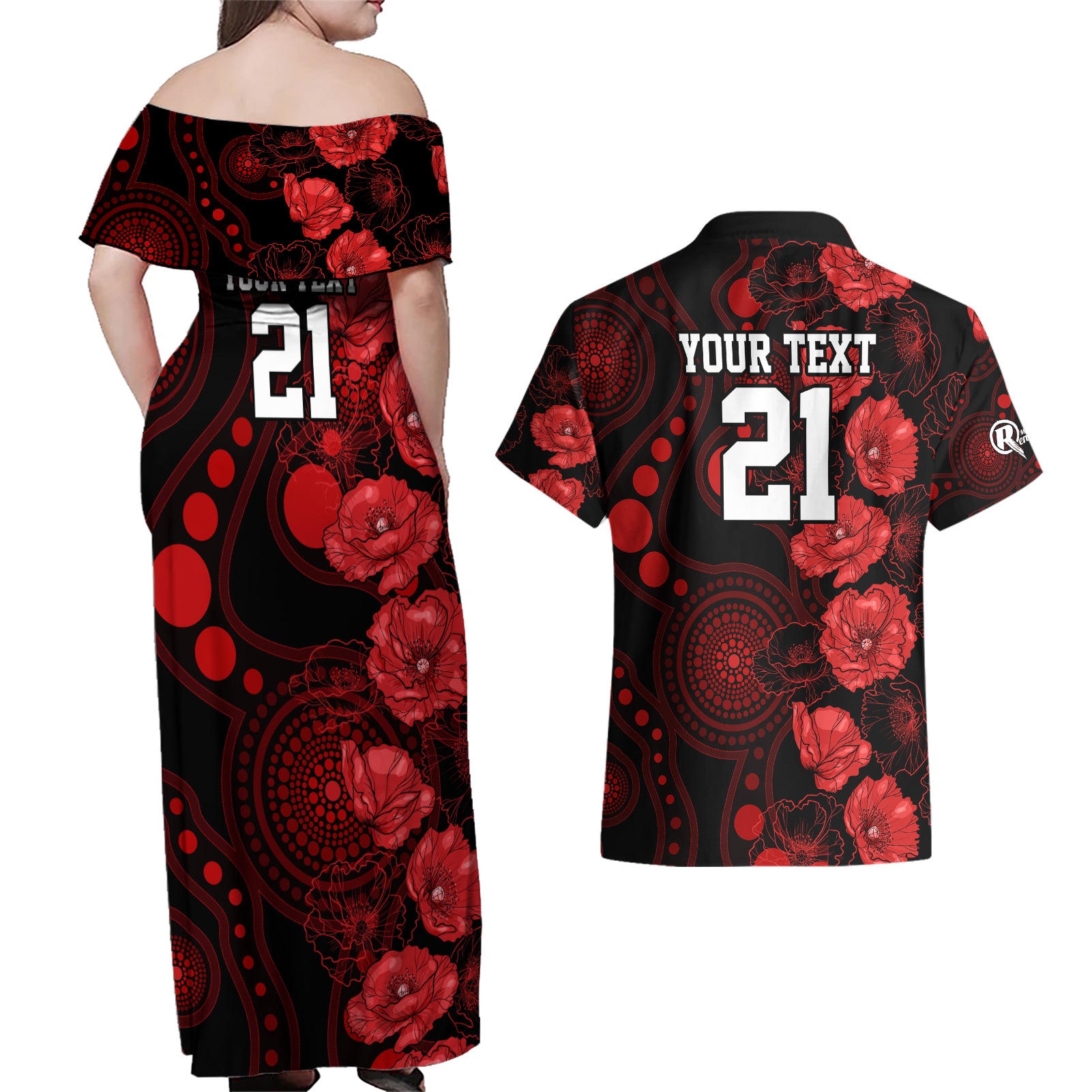 renegades-cricket-never-forget-custom-couples-matching-off-shoulder-maxi-dress-and-hawaiian-shirt-anzac-day-with-poppy-aboriginal