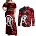 renegades-cricket-never-forget-custom-couples-matching-off-shoulder-maxi-dress-and-long-sleeve-button-shirt-anzac-day-with-poppy-aboriginal