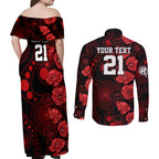renegades-cricket-never-forget-custom-couples-matching-off-shoulder-maxi-dress-and-long-sleeve-button-shirt-anzac-day-with-poppy-aboriginal