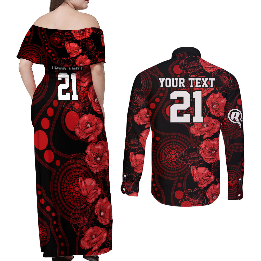 renegades-cricket-never-forget-custom-couples-matching-off-shoulder-maxi-dress-and-long-sleeve-button-shirt-anzac-day-with-poppy-aboriginal