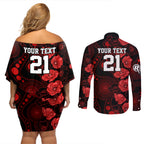 renegades-cricket-never-forget-custom-couples-matching-off-shoulder-short-dress-and-long-sleeve-button-shirt-anzac-day-with-poppy-aboriginal