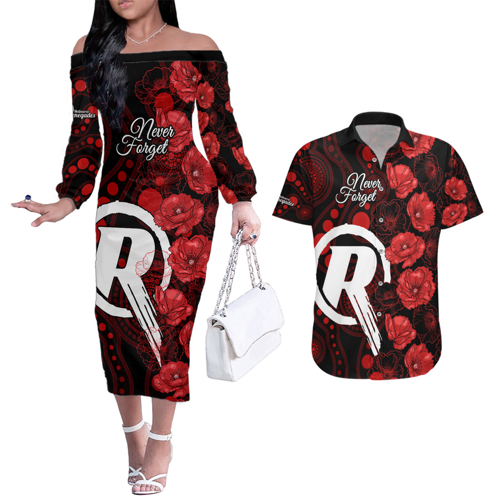 renegades-cricket-never-forget-custom-couples-matching-off-the-shoulder-long-sleeve-dress-and-hawaiian-shirt-anzac-day-with-poppy-aboriginal