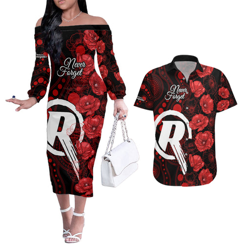 renegades-cricket-never-forget-custom-couples-matching-off-the-shoulder-long-sleeve-dress-and-hawaiian-shirt-anzac-day-with-poppy-aboriginal