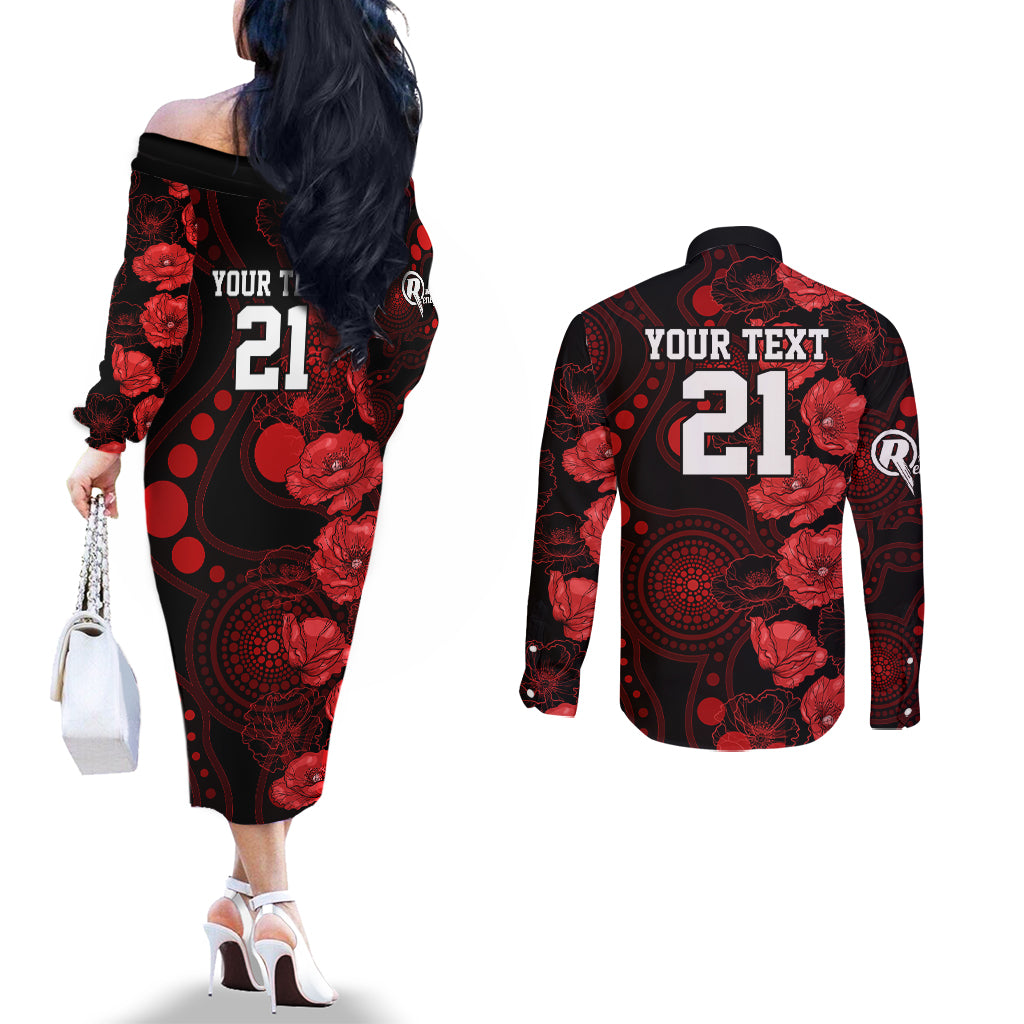 renegades-cricket-never-forget-custom-couples-matching-off-the-shoulder-long-sleeve-dress-and-long-sleeve-button-shirt-anzac-day-with-poppy-aboriginal