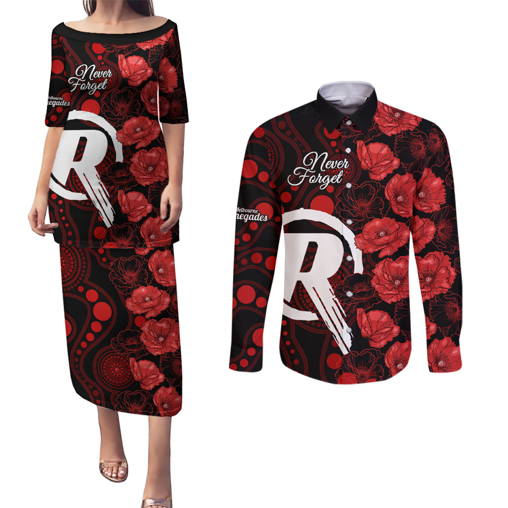 renegades-cricket-never-forget-custom-couples-matching-puletasi-dress-and-long-sleeve-button-shirt-anzac-day-with-poppy-aboriginal