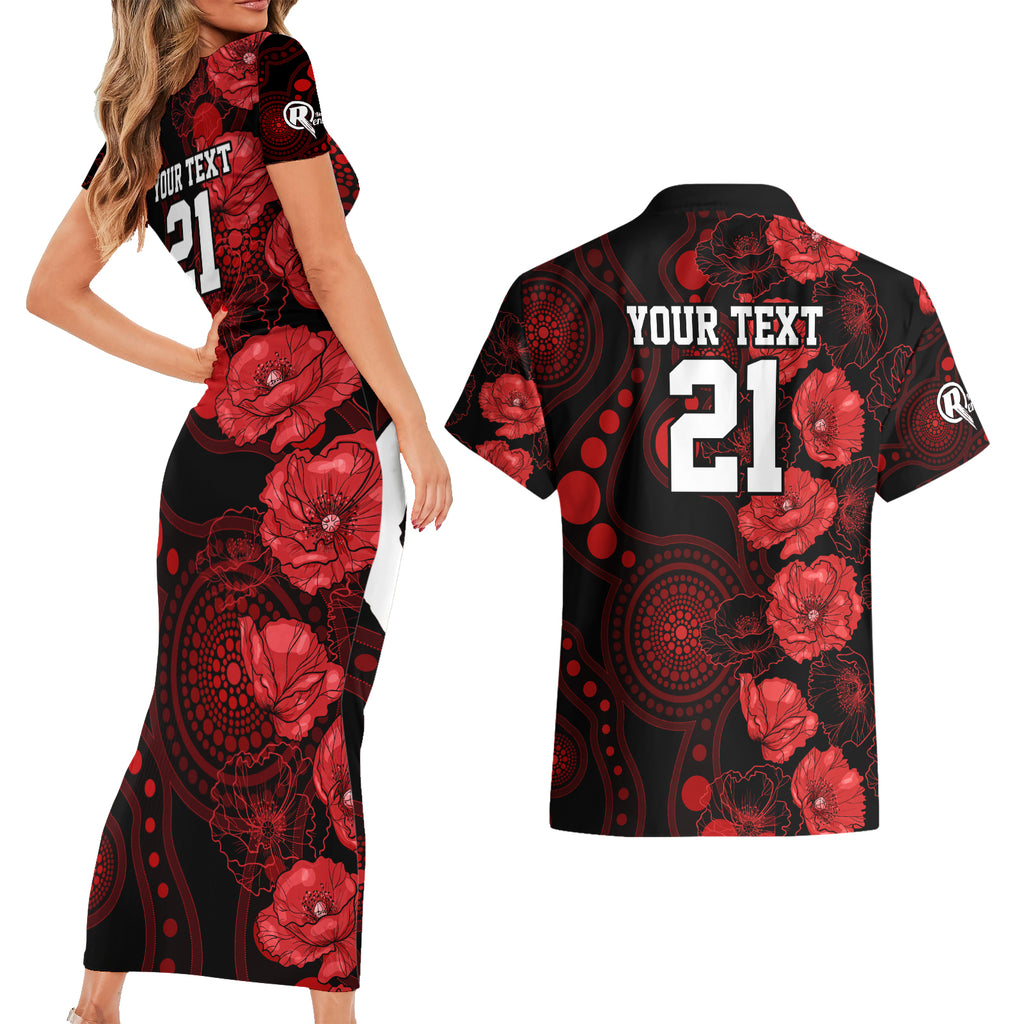 renegades-cricket-never-forget-custom-couples-matching-short-sleeve-bodycon-dress-and-hawaiian-shirt-anzac-day-with-poppy-aboriginal