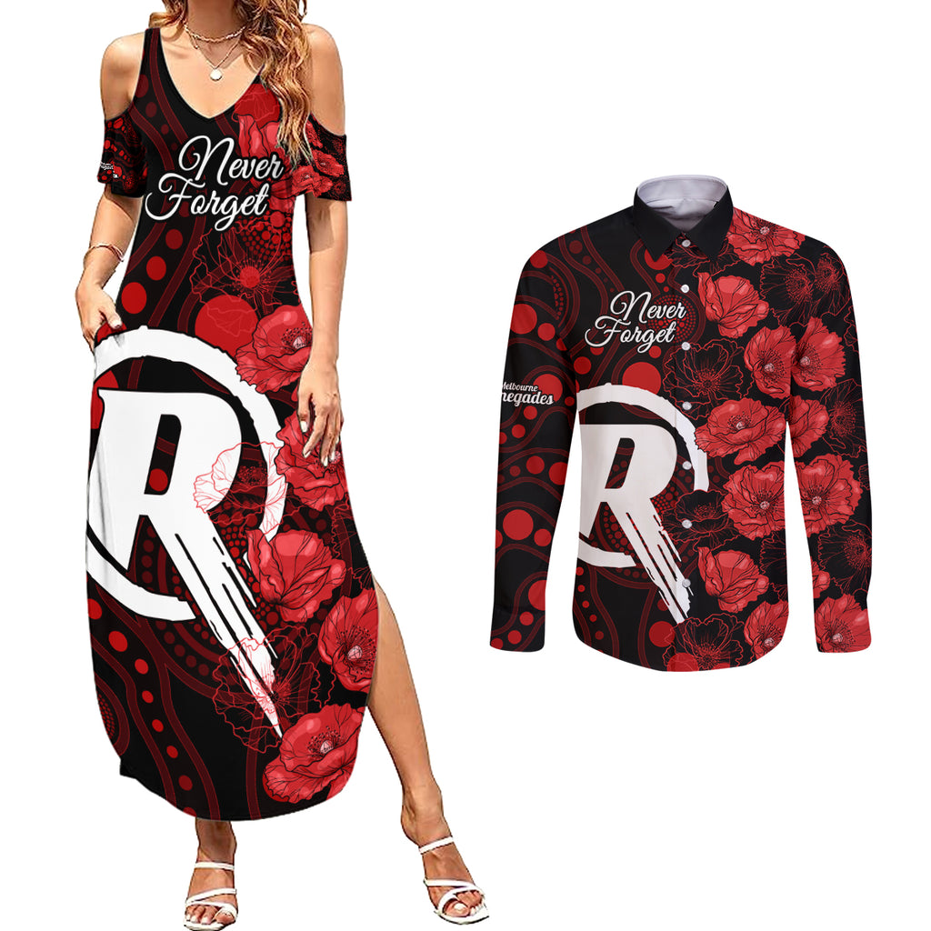 renegades-cricket-never-forget-custom-couples-matching-summer-maxi-dress-and-long-sleeve-button-shirt-anzac-day-with-poppy-aboriginal