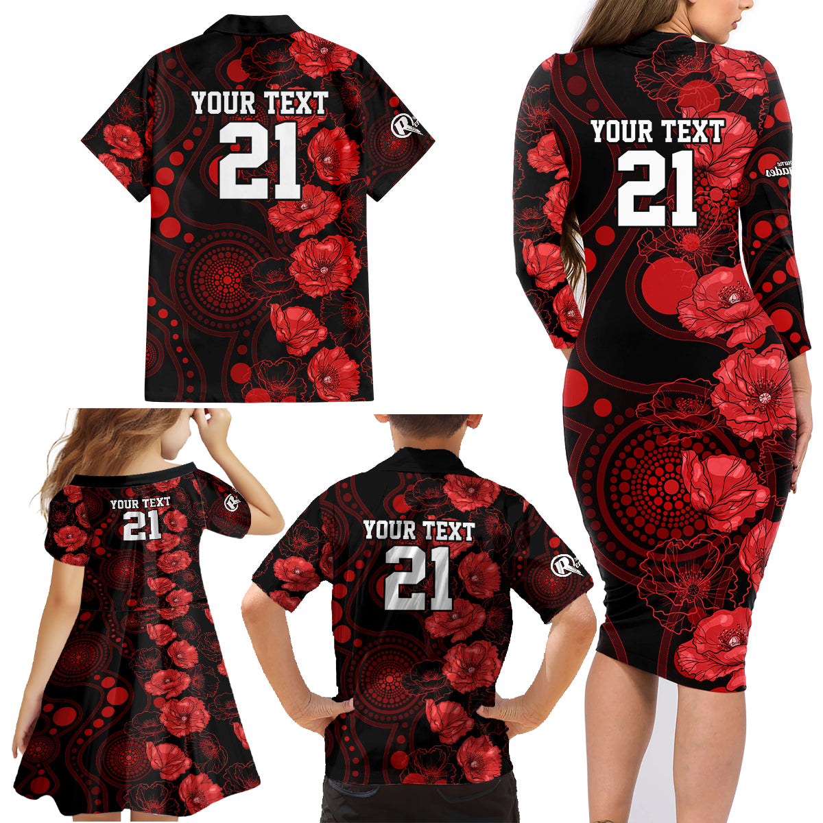renegades-cricket-never-forget-custom-family-matching-long-sleeve-bodycon-dress-and-hawaiian-shirt-anzac-day-with-poppy-aboriginal
