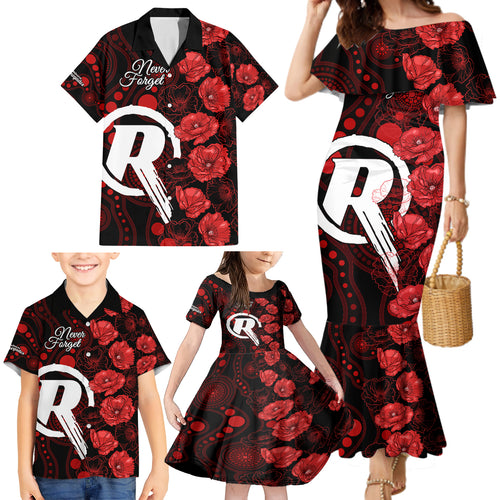 renegades-cricket-never-forget-custom-family-matching-mermaid-dress-and-hawaiian-shirt-anzac-day-with-poppy-aboriginal