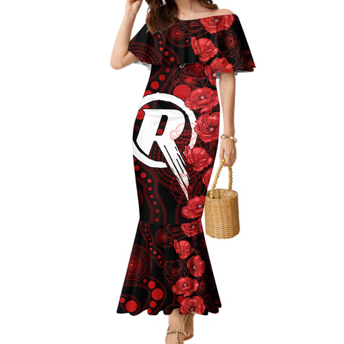 renegades-cricket-never-forget-custom-family-matching-mermaid-dress-and-hawaiian-shirt-anzac-day-with-poppy-aboriginal