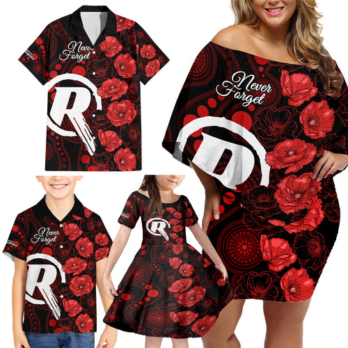 renegades-cricket-never-forget-custom-family-matching-off-shoulder-short-dress-and-hawaiian-shirt-anzac-day-with-poppy-aboriginal