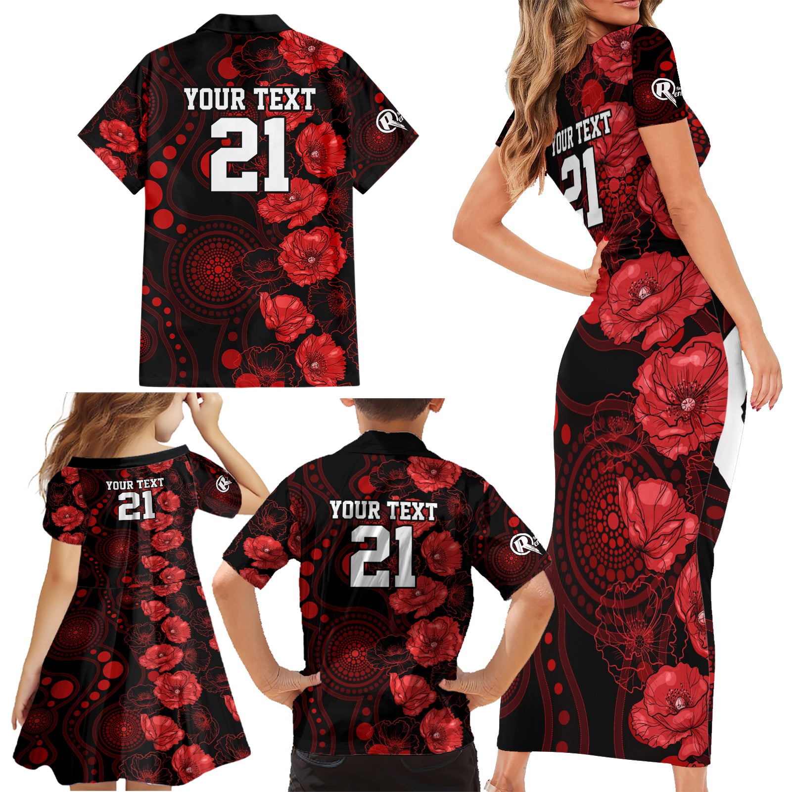 renegades-cricket-never-forget-custom-family-matching-short-sleeve-bodycon-dress-and-hawaiian-shirt-anzac-day-with-poppy-aboriginal