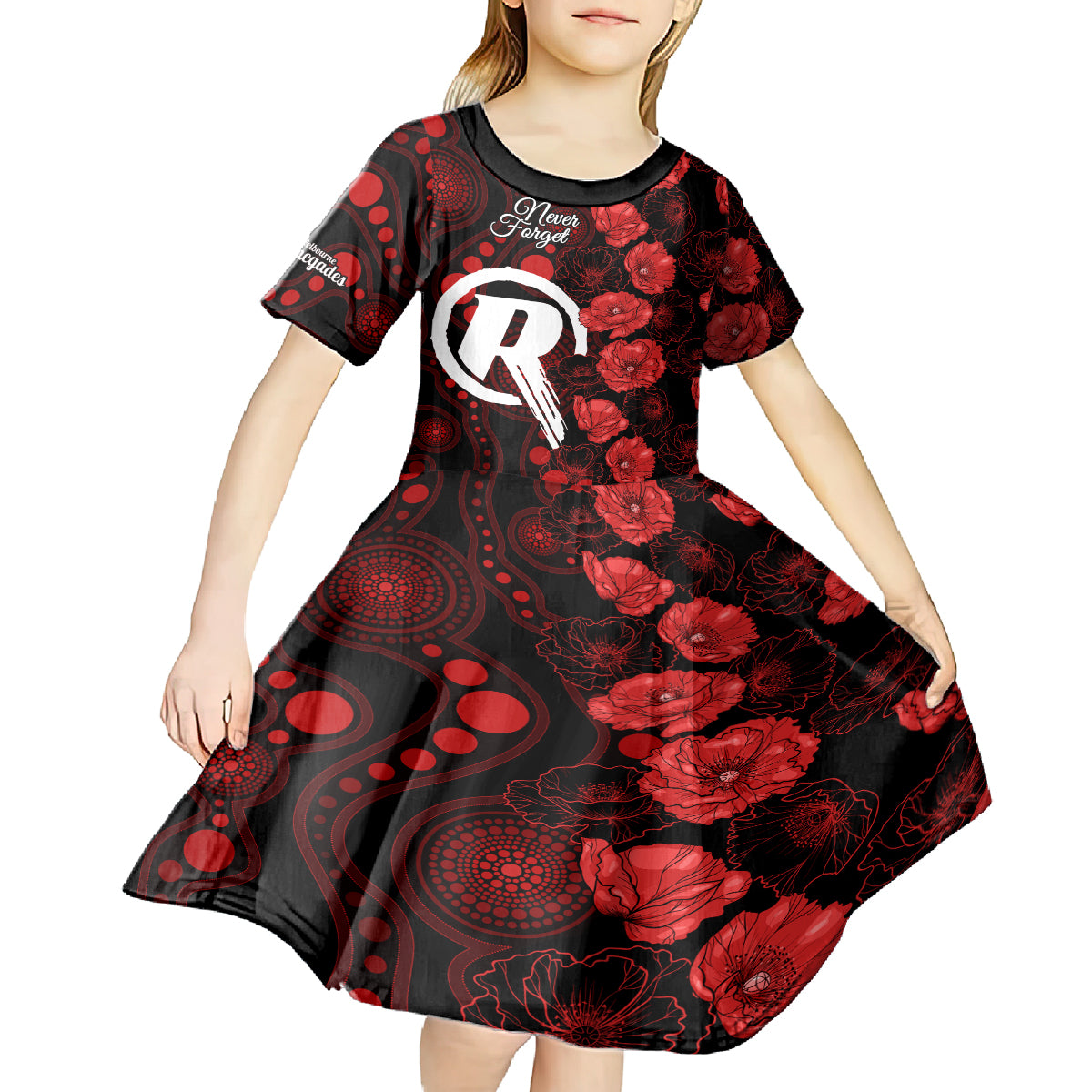 renegades-cricket-never-forget-custom-kid-short-sleeve-dress-anzac-day-with-poppy-aboriginal
