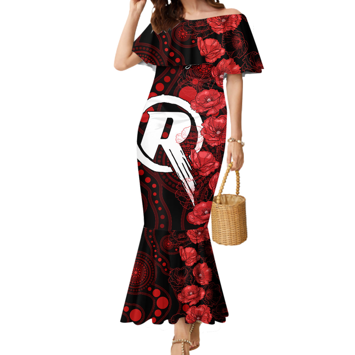 renegades-cricket-never-forget-custom-mermaid-dress-anzac-day-with-poppy-aboriginal