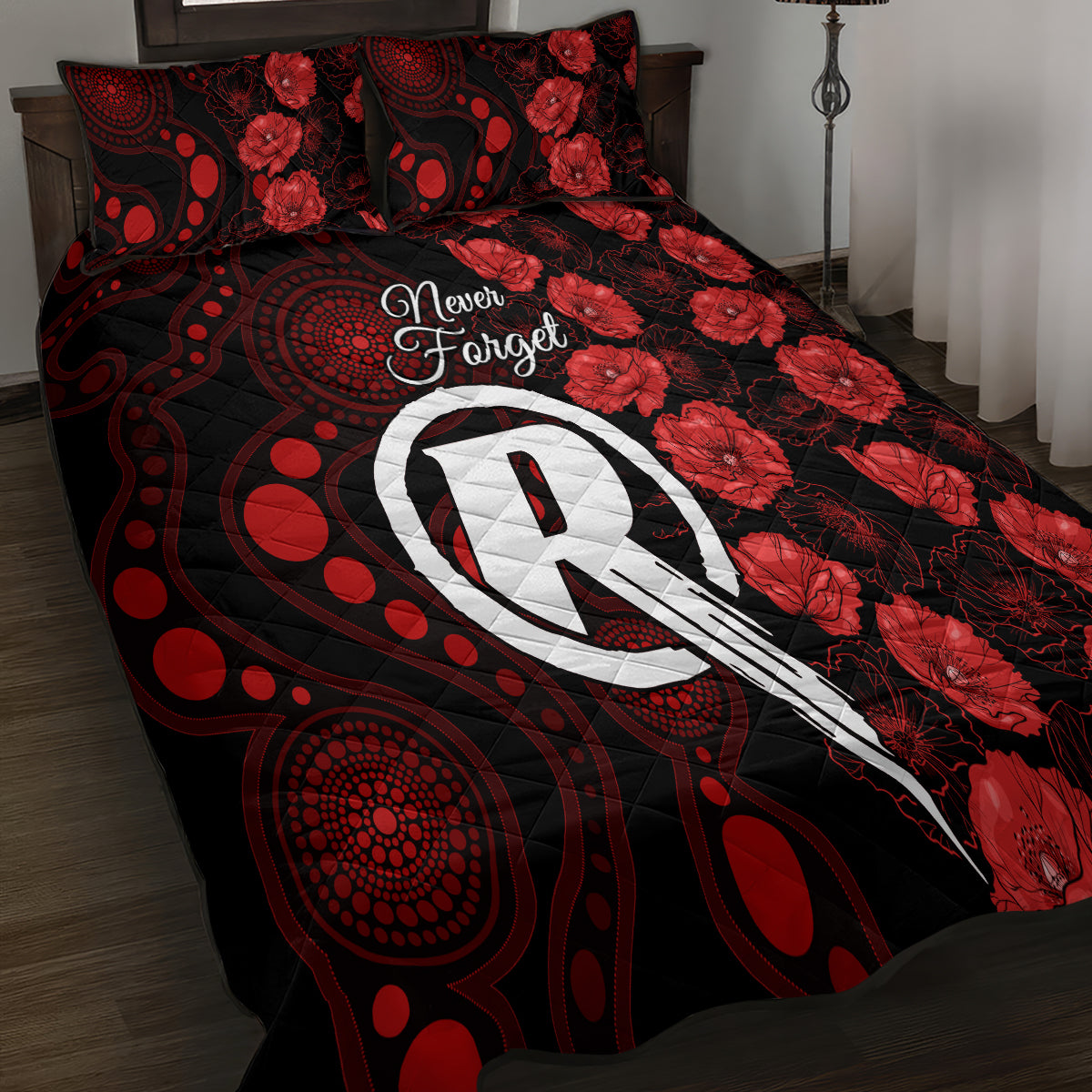 renegades-cricket-never-forget-custom-quilt-bed-set-anzac-day-with-poppy-aboriginal