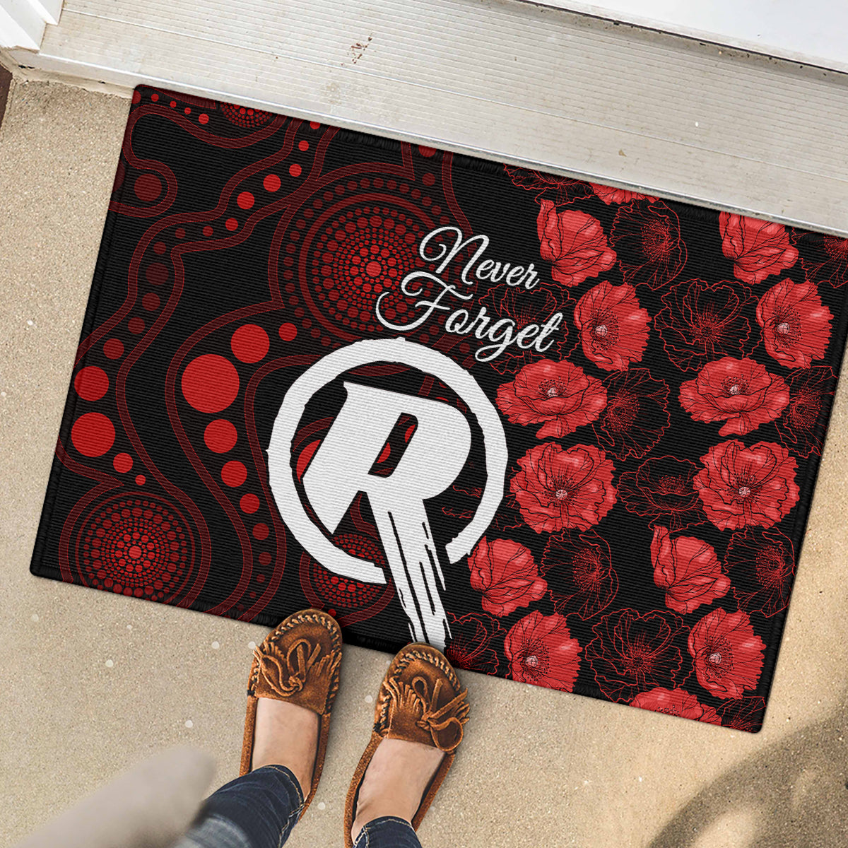renegades-cricket-never-forget-custom-rubber-doormat-anzac-day-with-poppy-aboriginal
