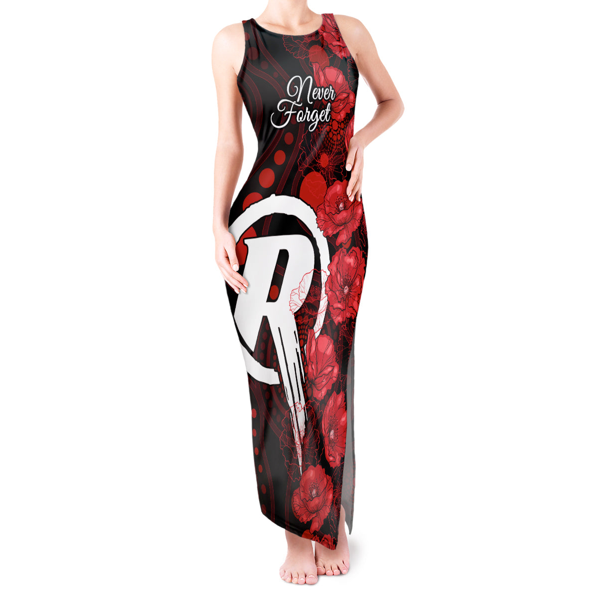 renegades-cricket-never-forget-custom-tank-maxi-dress-anzac-day-with-poppy-aboriginal