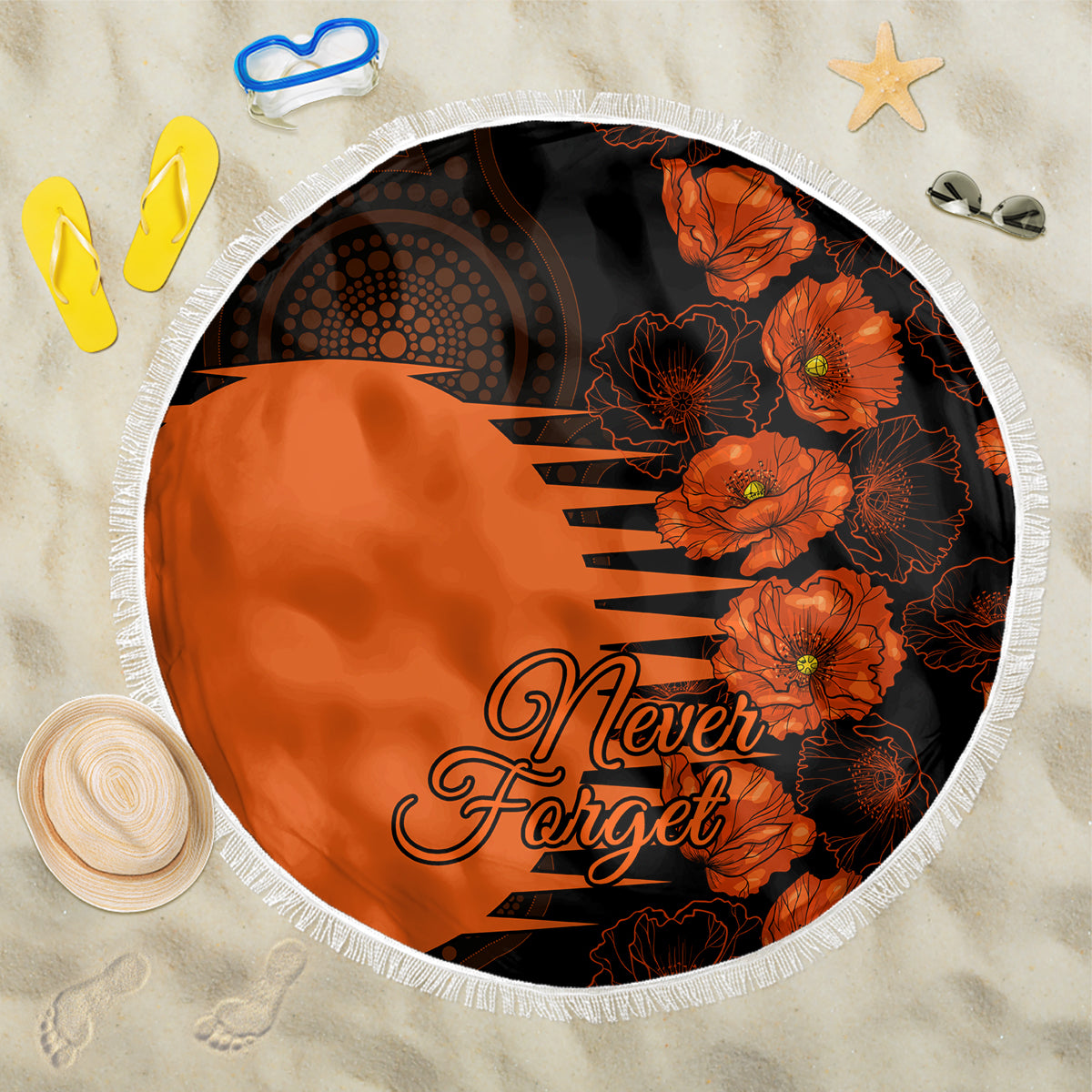 scorchers-cricket-never-forget-custom-beach-blanket-anzac-day-with-poppy-aboriginal
