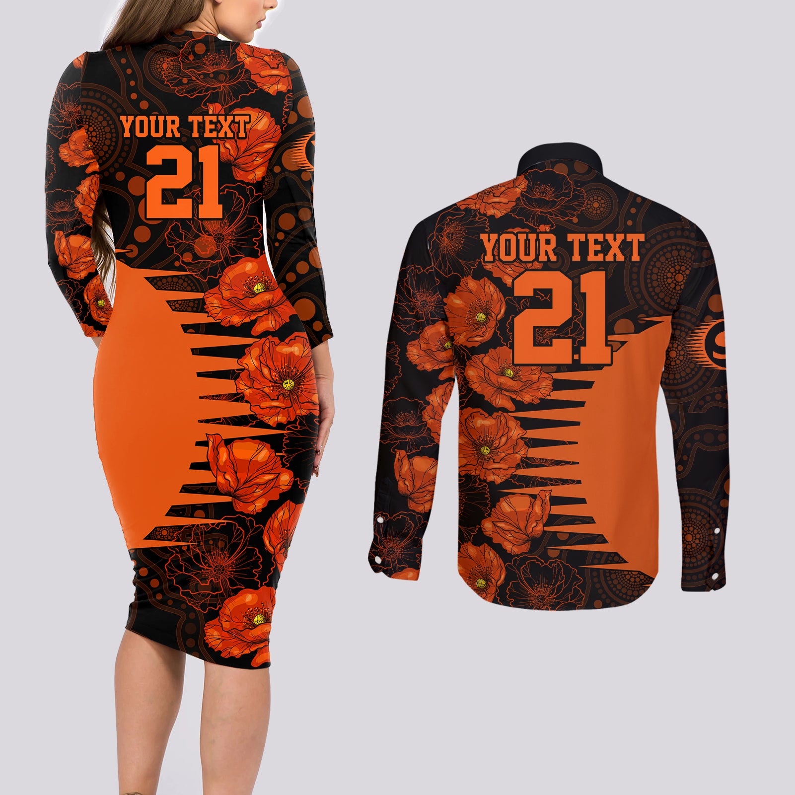 scorchers-cricket-never-forget-custom-couples-matching-long-sleeve-bodycon-dress-and-long-sleeve-button-shirt-anzac-day-with-poppy-aboriginal