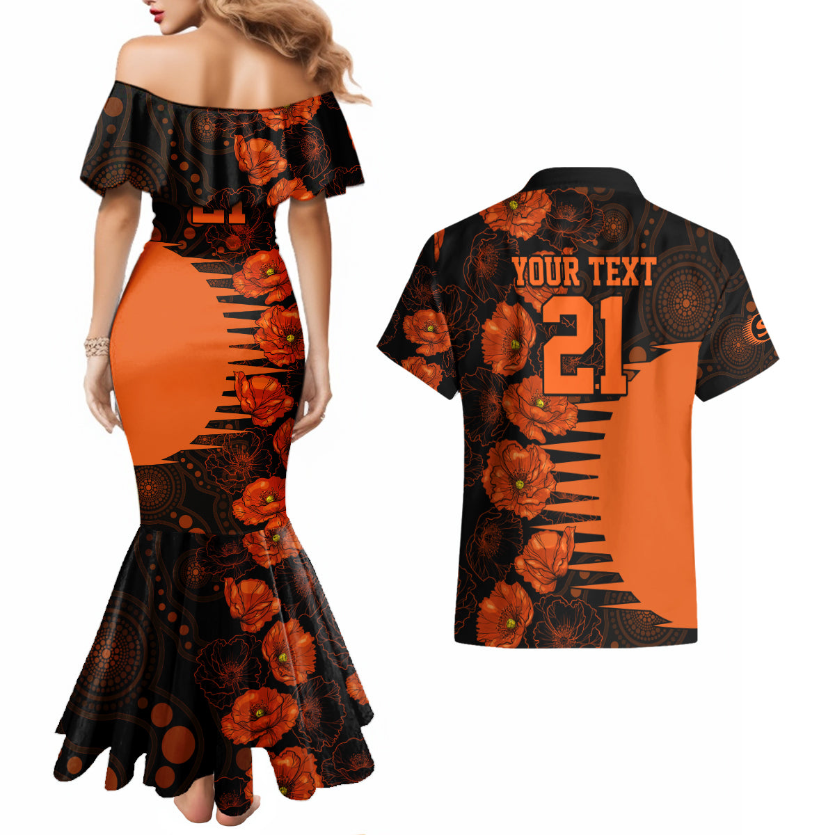 scorchers-cricket-never-forget-custom-couples-matching-mermaid-dress-and-hawaiian-shirt-anzac-day-with-poppy-aboriginal