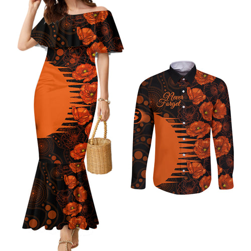 scorchers-cricket-never-forget-custom-couples-matching-mermaid-dress-and-long-sleeve-button-shirt-anzac-day-with-poppy-aboriginal