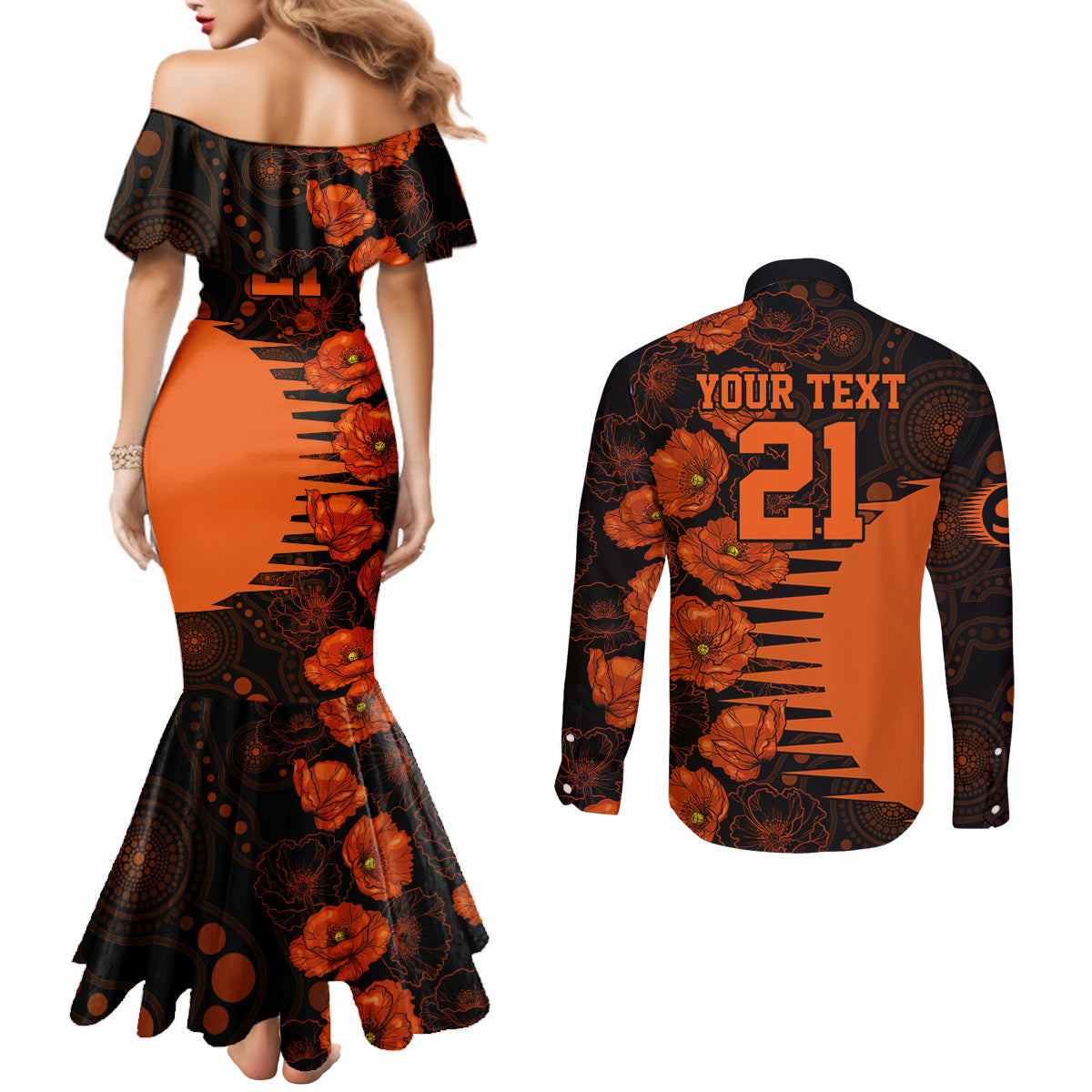 scorchers-cricket-never-forget-custom-couples-matching-mermaid-dress-and-long-sleeve-button-shirt-anzac-day-with-poppy-aboriginal