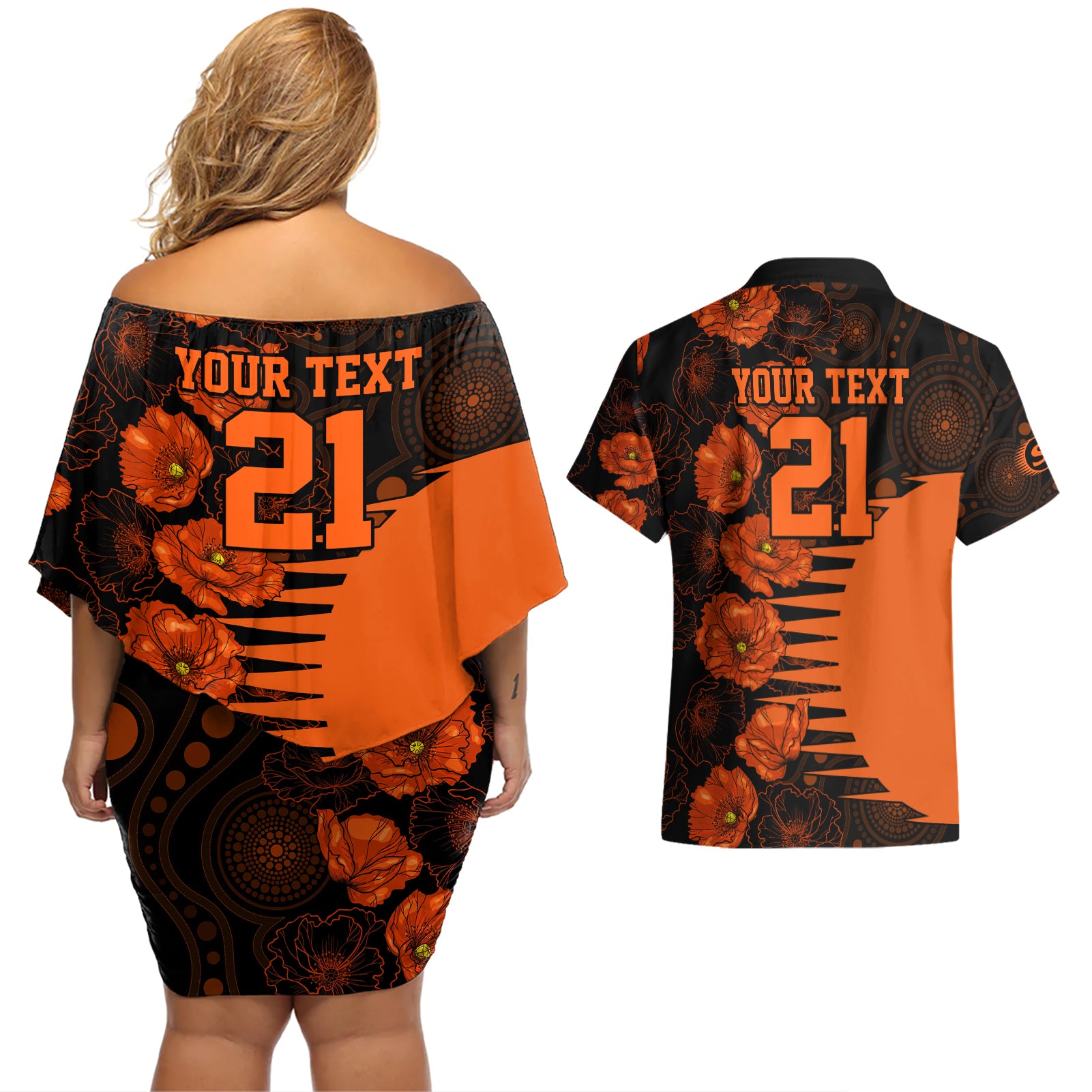 scorchers-cricket-never-forget-custom-couples-matching-off-shoulder-short-dress-and-hawaiian-shirt-anzac-day-with-poppy-aboriginal