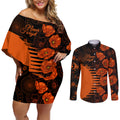 scorchers-cricket-never-forget-custom-couples-matching-off-shoulder-short-dress-and-long-sleeve-button-shirt-anzac-day-with-poppy-aboriginal