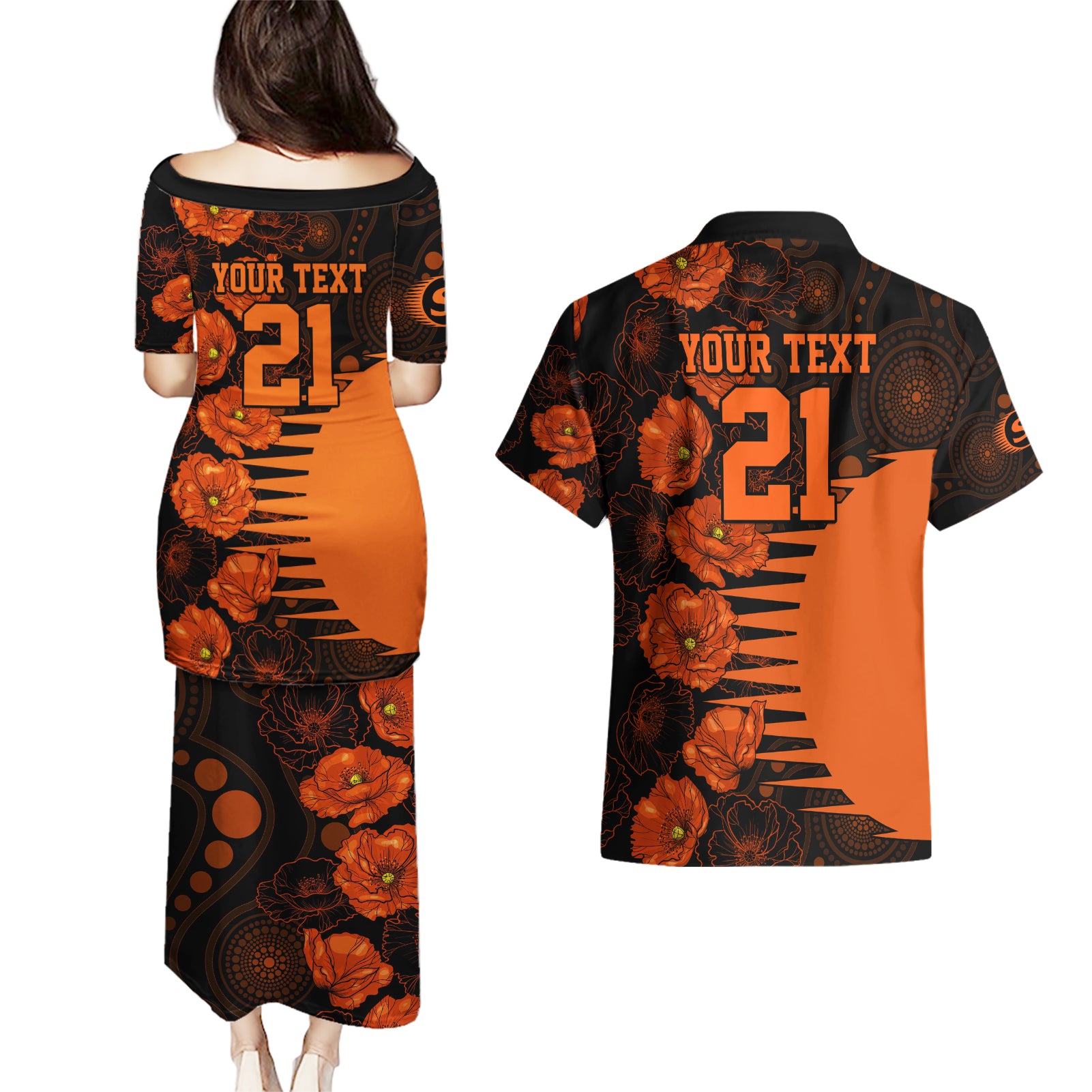 scorchers-cricket-never-forget-custom-couples-matching-puletasi-dress-and-hawaiian-shirt-anzac-day-with-poppy-aboriginal