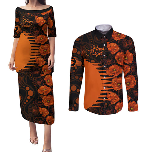 scorchers-cricket-never-forget-custom-couples-matching-puletasi-dress-and-long-sleeve-button-shirt-anzac-day-with-poppy-aboriginal