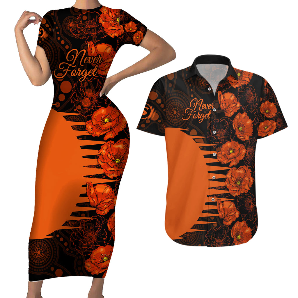 scorchers-cricket-never-forget-custom-couples-matching-short-sleeve-bodycon-dress-and-hawaiian-shirt-anzac-day-with-poppy-aboriginal