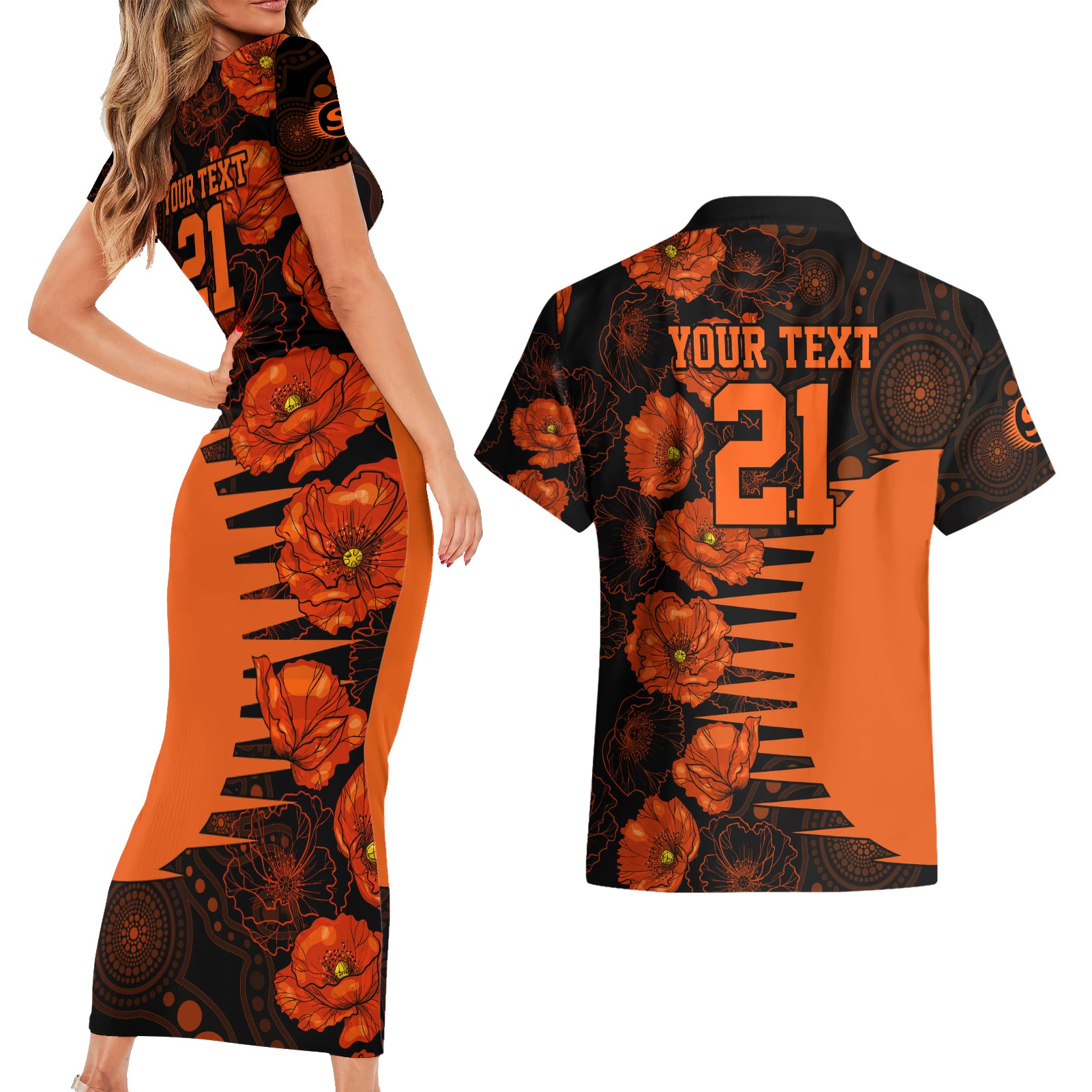 scorchers-cricket-never-forget-custom-couples-matching-short-sleeve-bodycon-dress-and-hawaiian-shirt-anzac-day-with-poppy-aboriginal