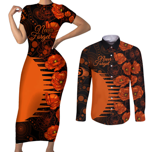 scorchers-cricket-never-forget-custom-couples-matching-short-sleeve-bodycon-dress-and-long-sleeve-button-shirt-anzac-day-with-poppy-aboriginal