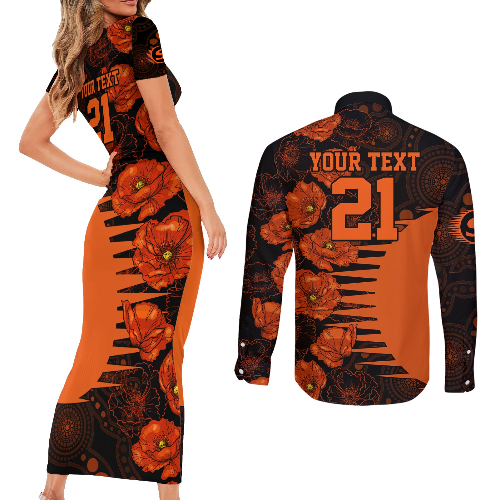 scorchers-cricket-never-forget-custom-couples-matching-short-sleeve-bodycon-dress-and-long-sleeve-button-shirt-anzac-day-with-poppy-aboriginal